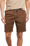 Volcom Frickin Elastic Waist Shorts In Dark Earth