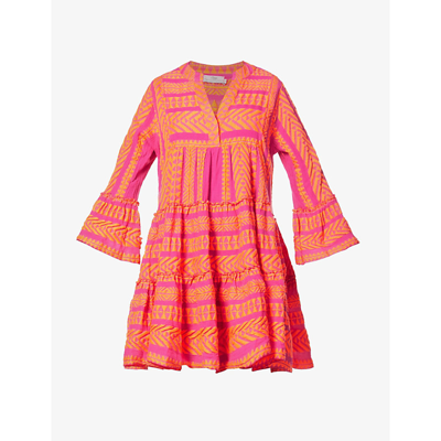 Devotion Ella Flared-sleeve Stretch-cotton Mini Dress In Pink