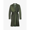 Zadig & Voltaire Rozo Twist-detail Satin Shirt Midi Dress In Kaki