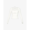 Simkhai Alexia Ribbed Long-sleeve Self-tie Halter Top In White