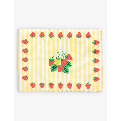 Anna + Nina Strawberry Fields Motif-embroidered Woven Placemat 45.5cm X 37cm In Multi-coloured