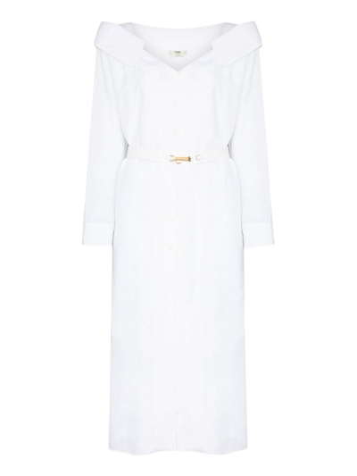 Fendi Off-shoulder Linen Shirt Dress In White