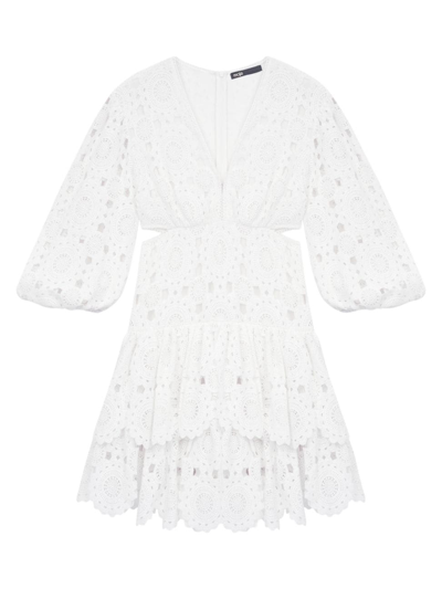 Maje Ralina Flared Cotton-blend Lace Mini Dress In White