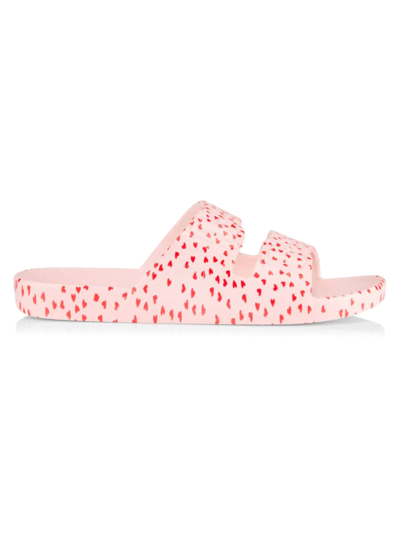 Freedom Moses Heart-print Two-strap Slides In Rosa
