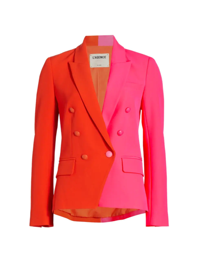 L Agence Kenzie Colorblock Double-breasted Tailored Blazer In Cherry Rose