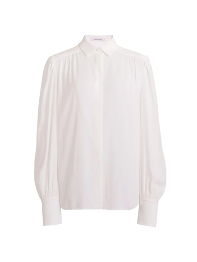 Another Tomorrow Pleated Balloon-sleeve Blouse In White