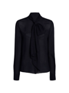 Another Tomorrow Core Self-tie Neck Blouse In Black