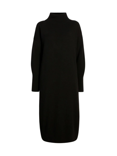 Another Tomorrow Ribbed Funnel Neck Midi-dress In Black