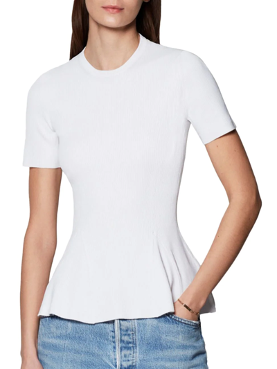 Another Tomorrow Ribbed-knit Peplum T-shirt In White