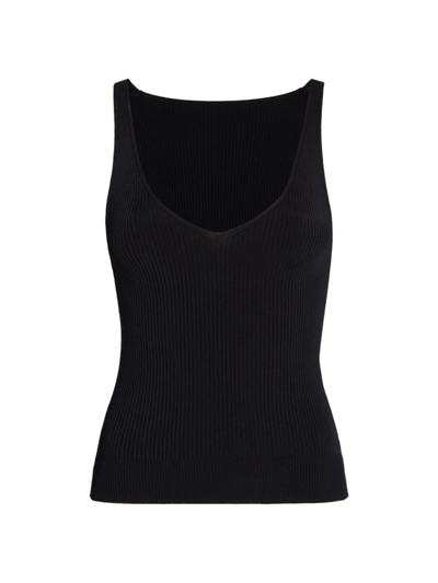 Another Tomorrow Core Plunging V-neck Tank Top In Black