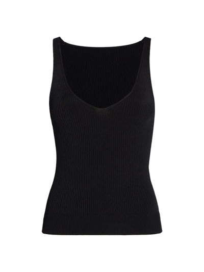 Another Tomorrow Deep V Tank Knit In Black