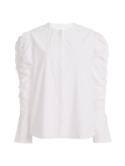 Another Tomorrow Shirred Puff-sleeve Blouse In White