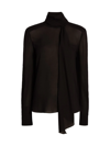 Another Tomorrow Core Self-tie Neck Blouse In Black