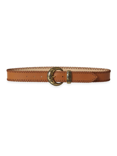 B-low The Belt Clover Contrast-stitched Leather Belt In Cuoio Brass