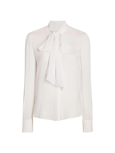 Another Tomorrow Pussy-bow Organic Cotton-poplin Blouse In White