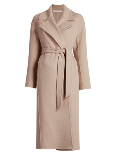 Another Tomorrow Core Belted Merino Wool Coat In Latte