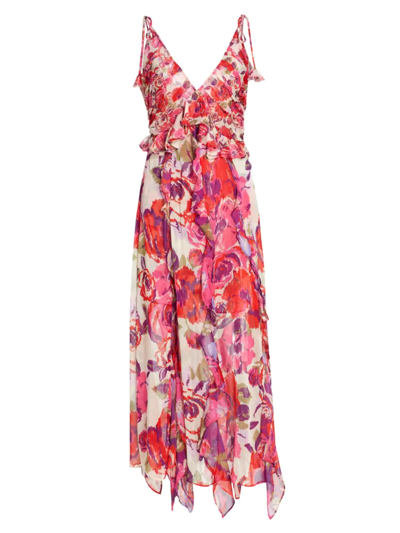 Misa Diana Floral Georgette Maxi Dress In Pink
