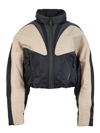 MUGLER CROPPED BLOUSON JACKET BEIGE AND BLACK