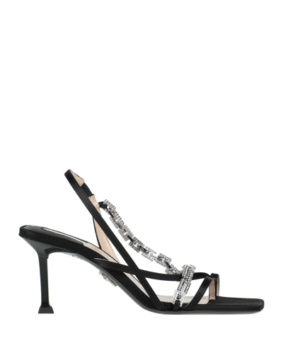 Cesare Paciotti Gemstone-detailed Mid-heel Sandals In Black
