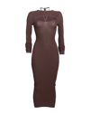 ADAMO ANDREA ADAMO ANDREĀDAMO WOMAN MIDI DRESS BROWN SIZE L VISCOSE, POLYESTER, POLYAMIDE, ELASTANE