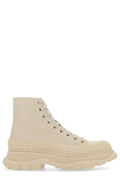 Alexander Mcqueen Tread Slick Boots In Sand Stone Silver