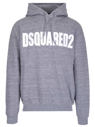 Dsquared2 Logo Printed Drawstring Hoodie In Grey