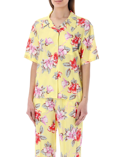 Palm Angels Hibiscus-print Short Sleeve Shirt In Yellow