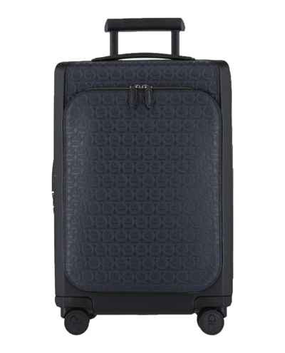 Ferragamo Gancini Leather Carry-on Luggage Bag In Black/blue