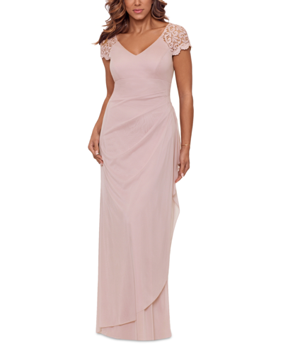 Xscape Petite Lace-shoulder Gown In Rose