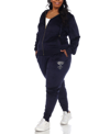 White Mark Plus Size Rhinestone Velour Tracksuit 2 Piece Set In Navy