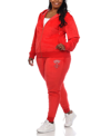 White Mark Plus Size Rhinestone Velour Tracksuit 2 Piece Set In Red