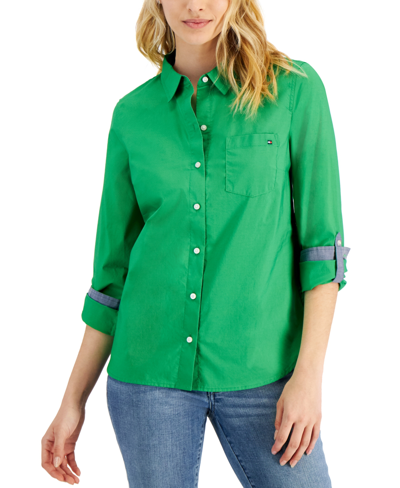 Tommy Hilfiger Roll-tab Button-up Shirt In Fern