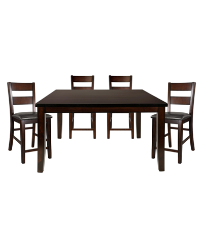 Furniture Leona 5pc Dining Set (counter Height Square Table & 4 Side Chairs) In Cherry