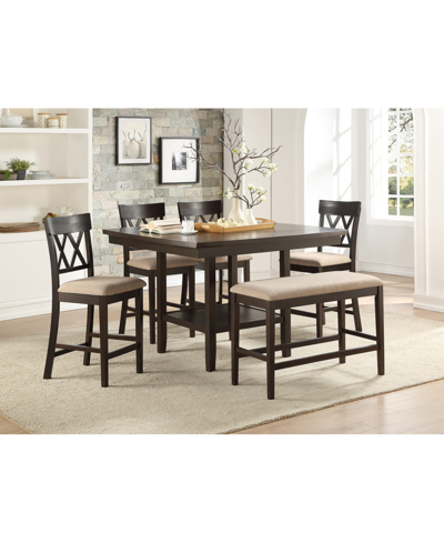 Furniture Birm 6pc Dining Set (counter Height Table, 4 Double Cross Back Side Chairs & Bench)