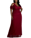 Kiyonna Plus Size Seraphina Mesh Cold-shoulder Gown In Red