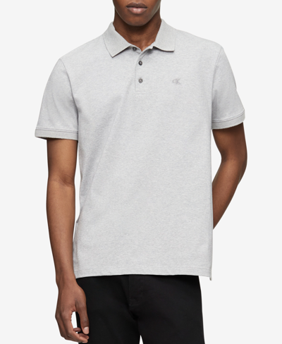 Calvin Klein Men's Regular-fit Smooth Cotton Monogram Logo Polo Shirt In Heroic Grey Heather