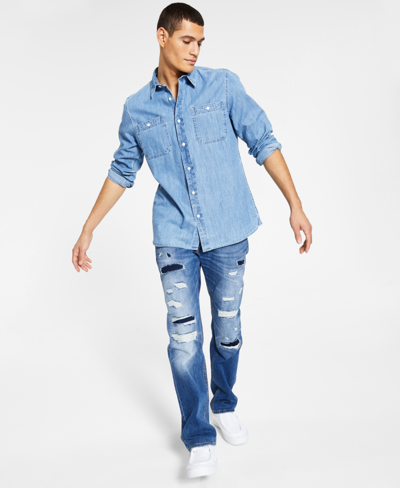 Sun + Stone Men's Payton Long Sleeve Denim Shirt, Created For Macy's In Light Wash Denim