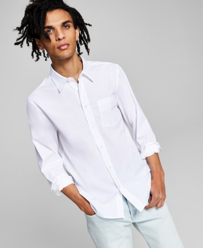And Now This Men's Regular-fit Stripe Button-down Shirt, Created For Macy's In White