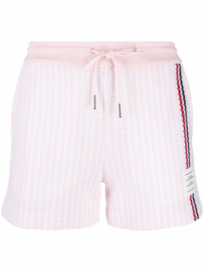Thom Browne Rwb Stripe Knitted Cotton Shorts In Pink