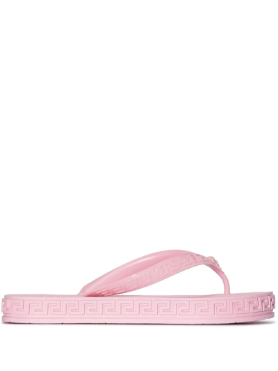 Versace Greca-embossed Flip Flops In Pink