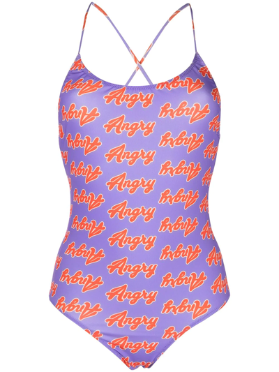 Natasha Zinko Angry Print One-piece Swimsuit In Purple