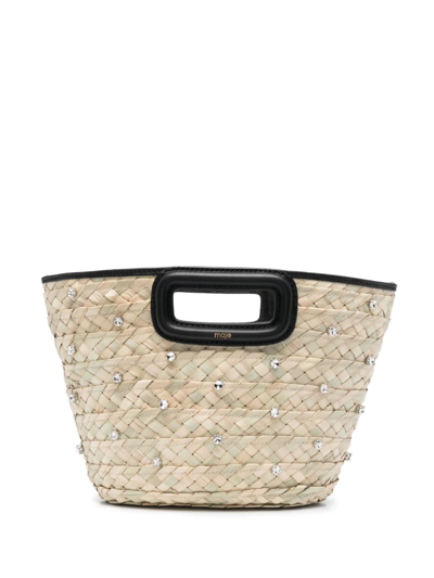 Maje Palm Straw Basket Bag In Neutrals