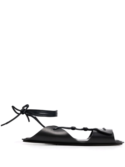Lemaire Tie-fastening Open-toe Sandals In 999 Black
