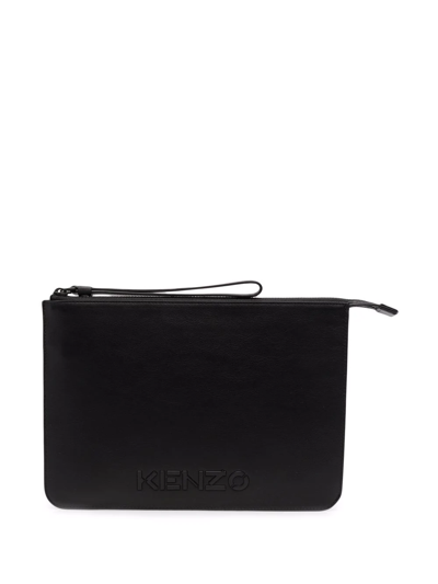 Kenzo Logo-lettering Leather Clutch In Nero