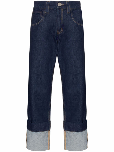 Frame Turn-up Hem Cropped Jeans In Blue