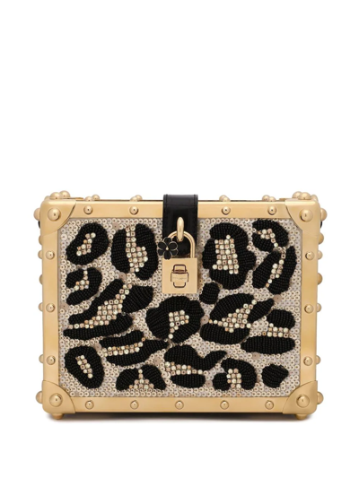 Dolce & Gabbana Dolce Box Leopard-pattern Shoulder Bag In Gold
