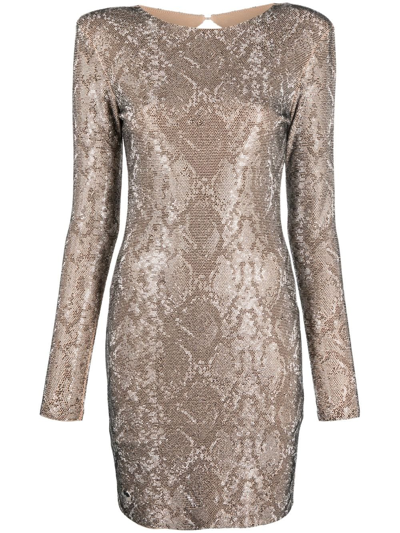 Philipp Plein Python-print Crystal Mini Dress In Neutrals