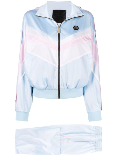Philipp Plein Logo-embroidered Striped Tracksuit Set In Blue