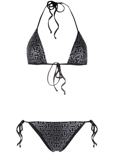 Philipp Plein Crystal-embellished Monogram Bikini In Black