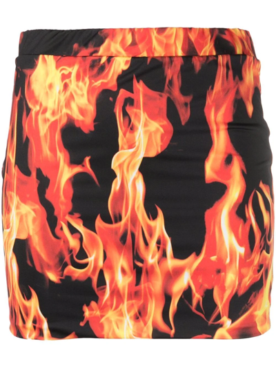 Vetements Flame-print Mini Skirt In Orange